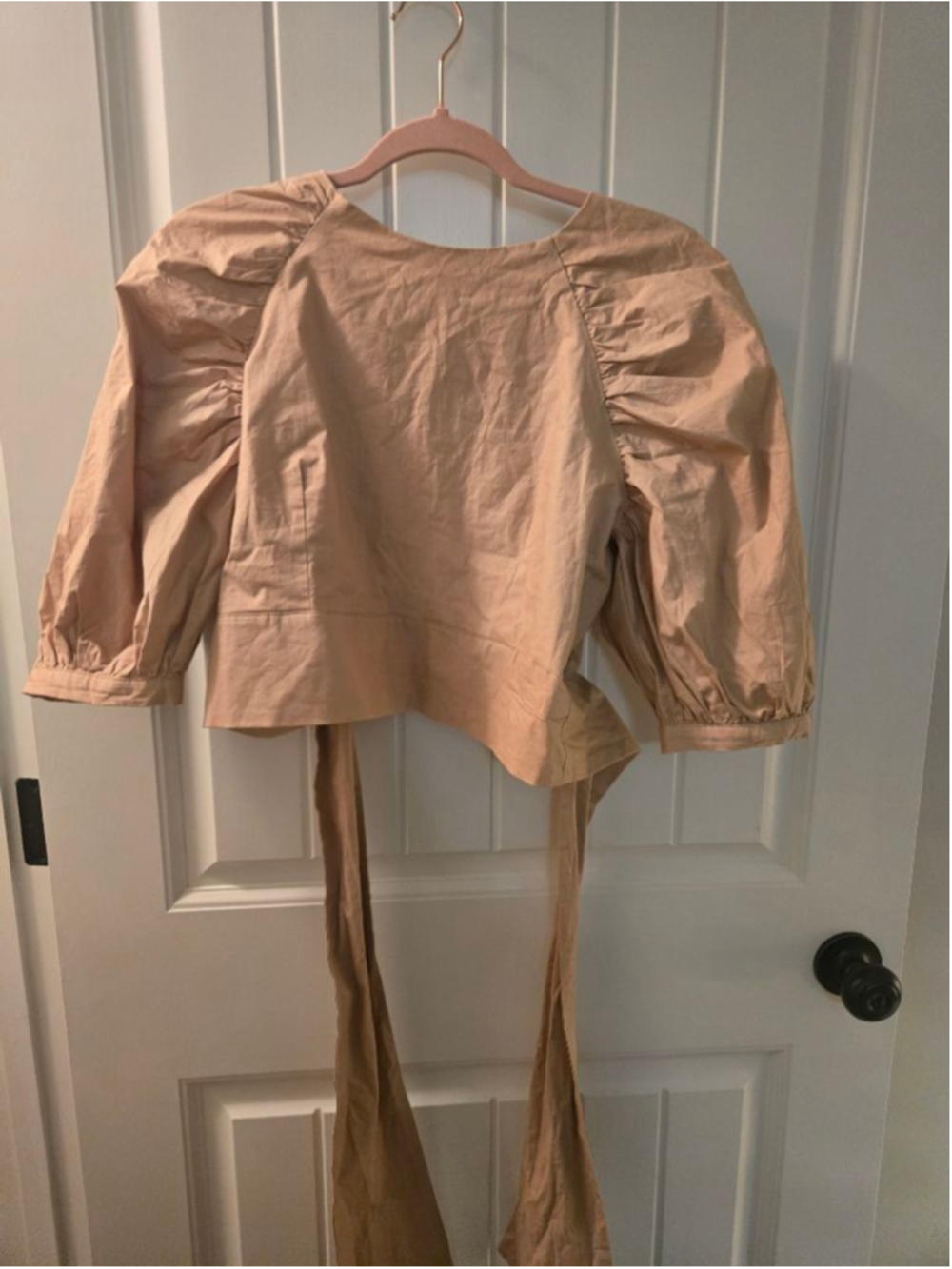 Women's DO+BE Beige Puff Sleeve Tie Back Top Standard M